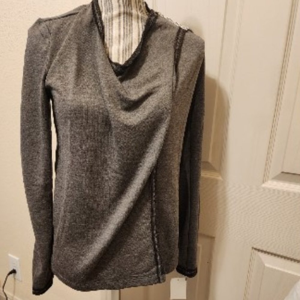 Hem & Thread, Gray, Asymmetrical Neck Wrap Top with Zipper Detail NWT